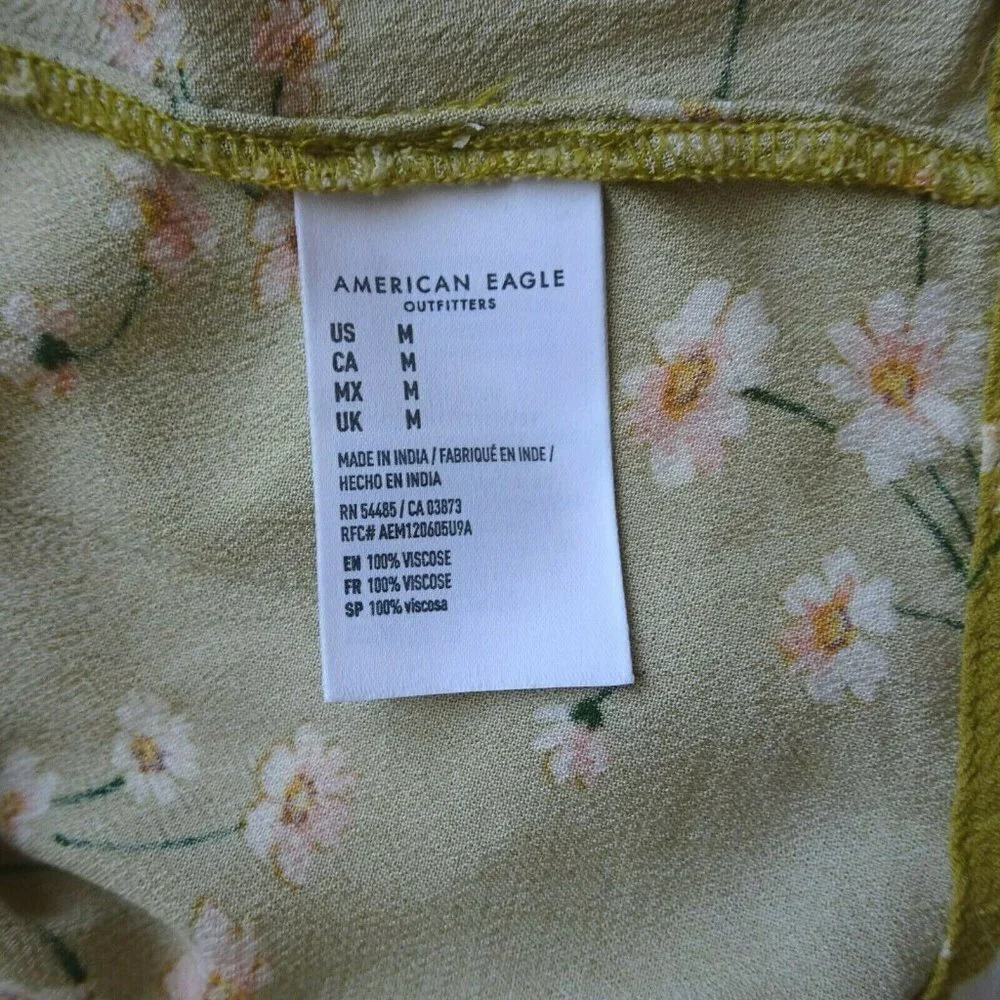 American Eagle Women's Dress V-Neck Floral Bohemian Short Shirred Casual Size M - Picture 10 of 12